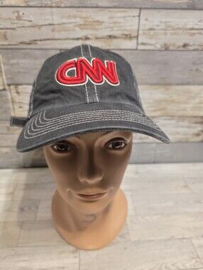 CNN Logo Adjustable Gray Baseball Cap - Red Embroidery